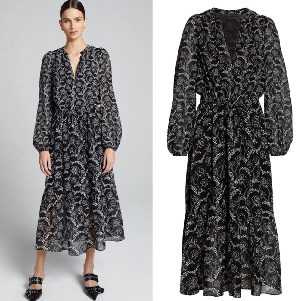 A.L.C Kate Black & White Flowing Floral Cotton & Silk blend midi dress